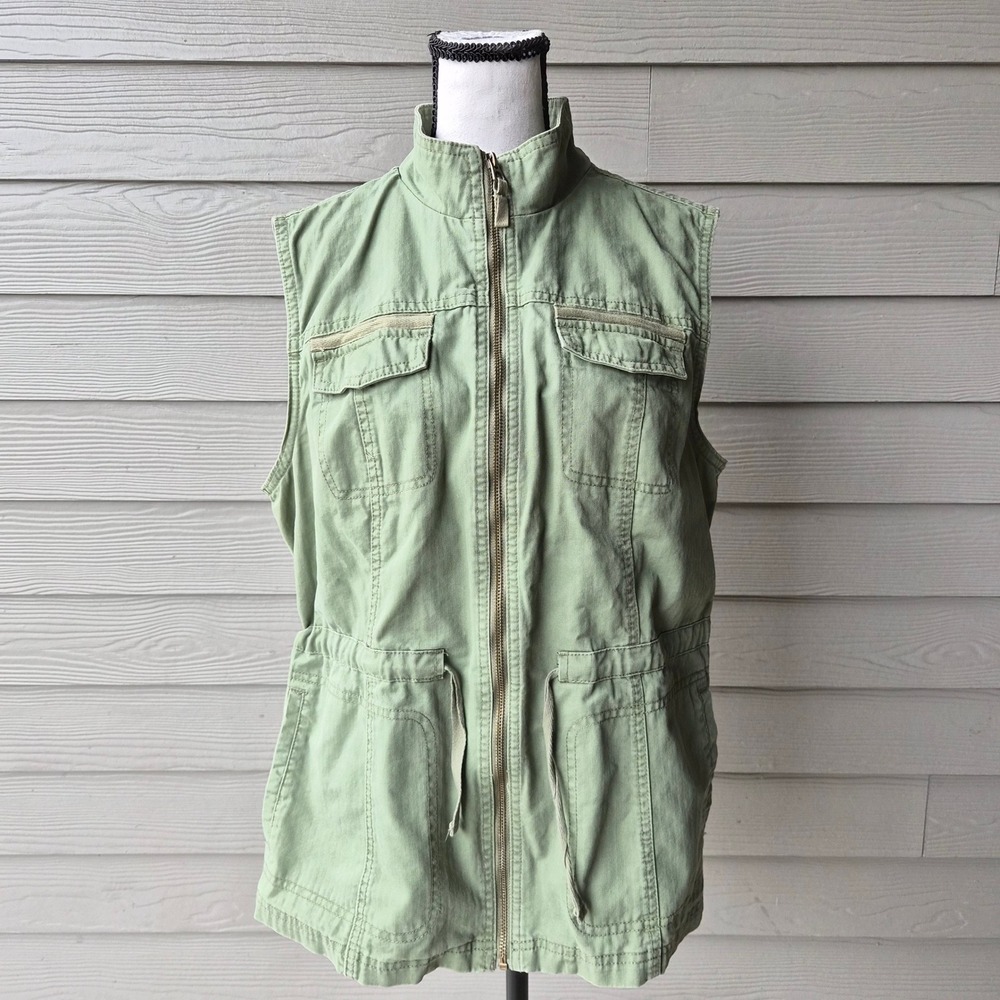 Merona Utility Vest Women Large Gorpcore Cargo Sage Green Military Safari Grunge